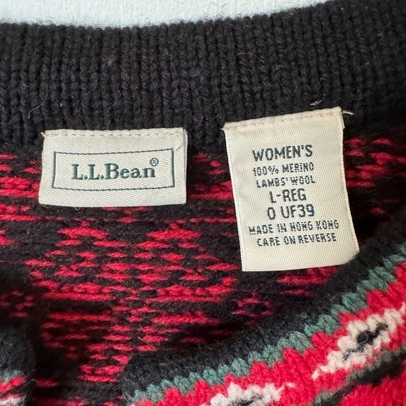 LL Bean Cardigan Sweater Red Cottagecore Merino Wool Lambswool Nordic Large - Picture 4 of 8